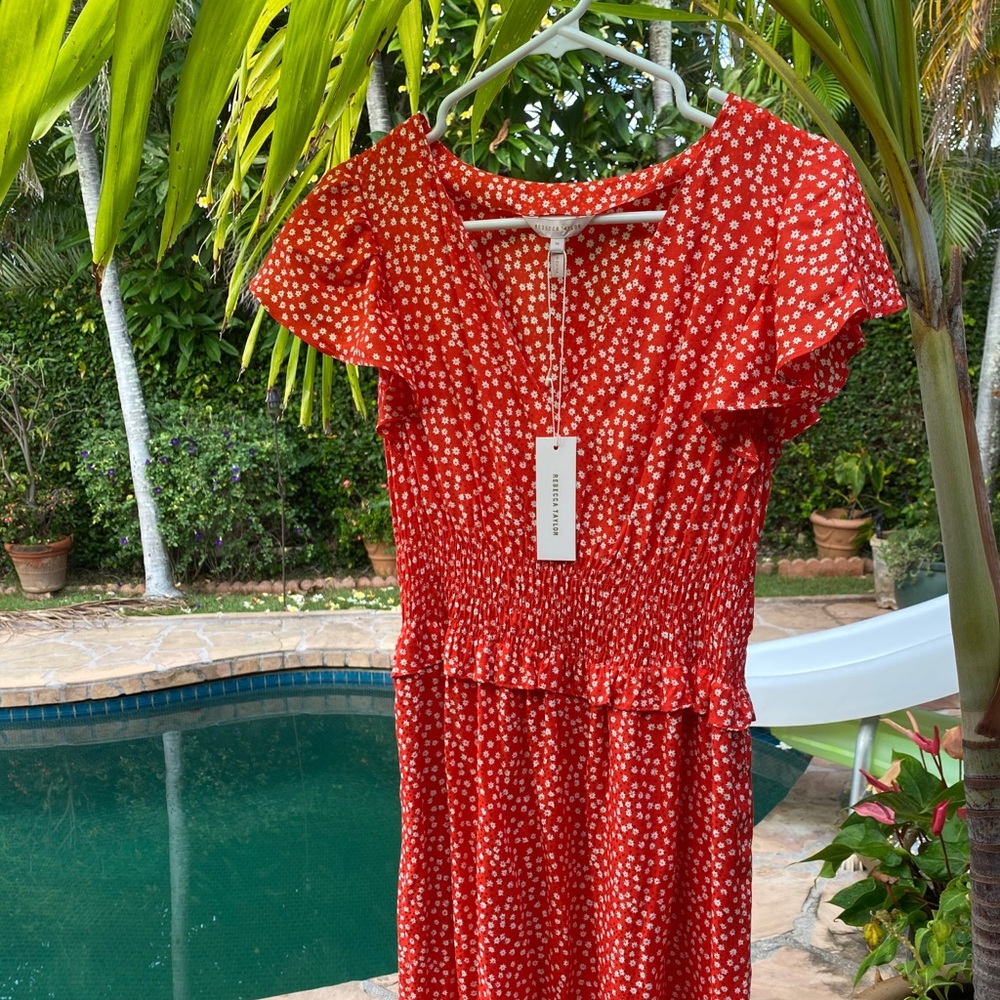 Rebecca Taylor Red and White Floral Ruffle Dress